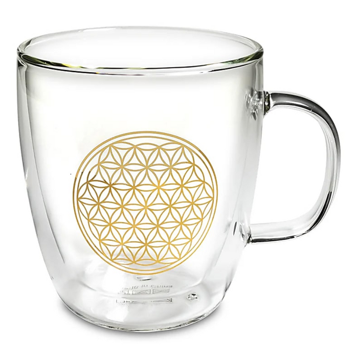 Doppelwandiges Teeglas „Blume des Lebens“ – Gold