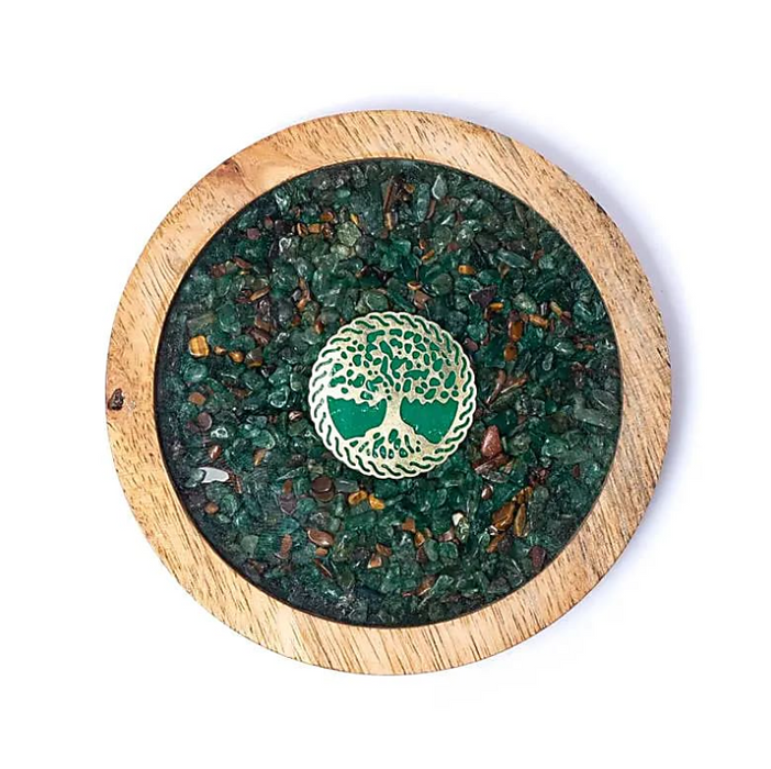 Holz-Untersetzer „Baum des Lebens“ – Aventurin & Tigerauge