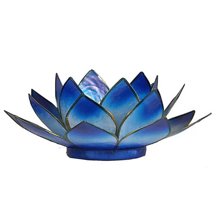 Lotus Kerzenhalter aus Capiz Muschel - blau