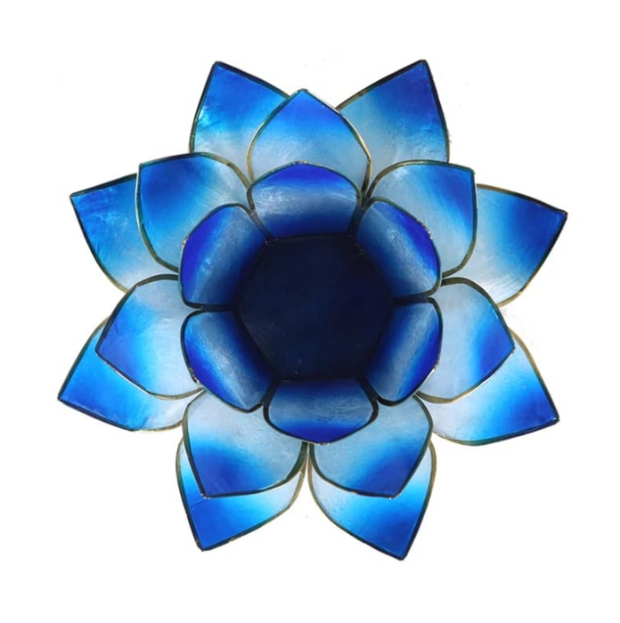 Lotus Kerzenhalter aus Capiz Muschel - blau