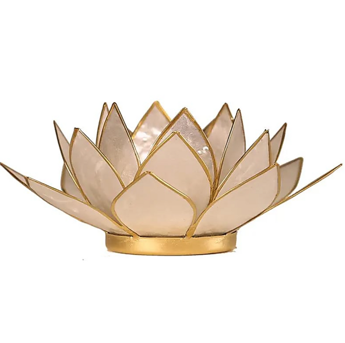 Lotus Kerzenhalter aus Capiz Muschel - perlfarben