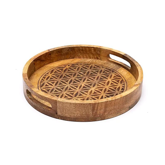 Serviertablett aus Mangoholz – Blume des Lebens