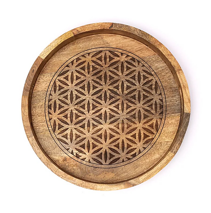 Serviertablett aus Mangoholz – Blume des Lebens