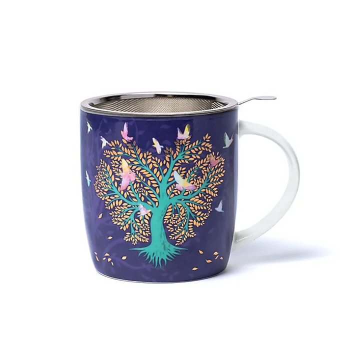 Teetasse mit Teesieb aus Edelstahl – Turteltauben