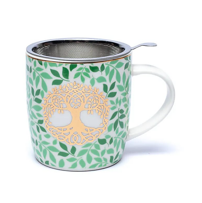 Teetasse mit Teesieb aus Edelstahl – Baum des Lebens