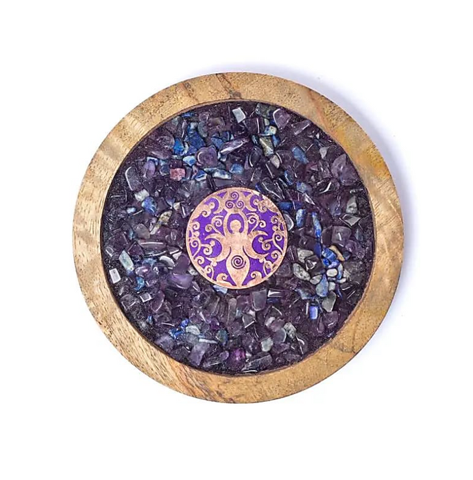 Holz-Untersetzer „Baum des Lebens“ – Amethyst und Lapislazuli