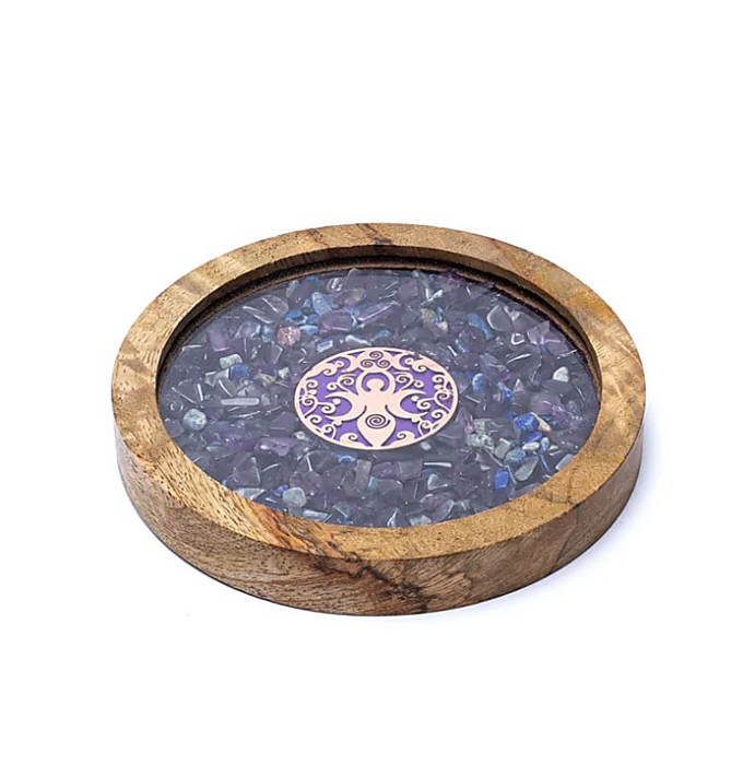 Holz-Untersetzer „Baum des Lebens“ – Amethyst und Lapislazuli