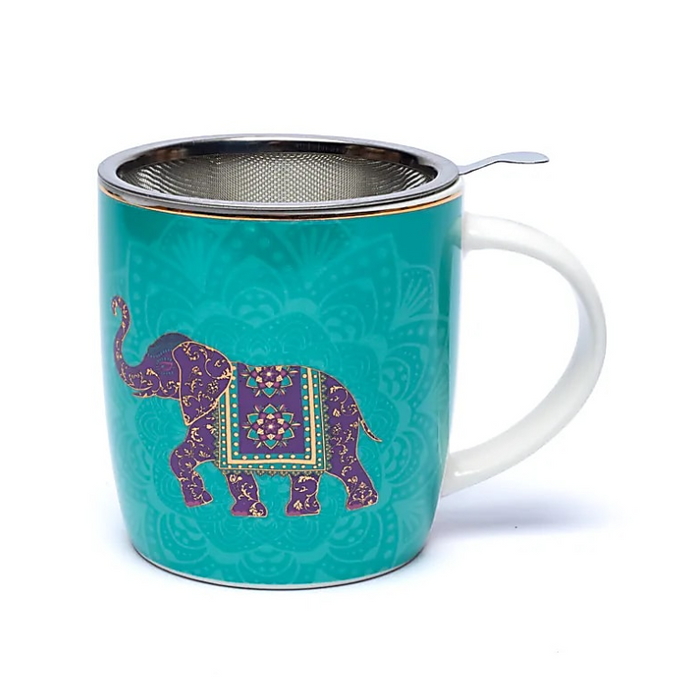 Teetasse mit Teesieb aus Edelstahl – Indischer Elefant