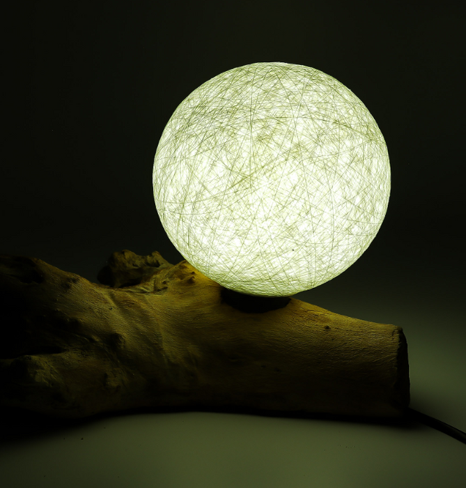 DriftGlow Tischlampe – Cotton Luna Ivory mit Treibholz