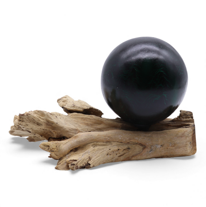 DriftGlow Tischlampe – Emerald Crackle mit Treibholz