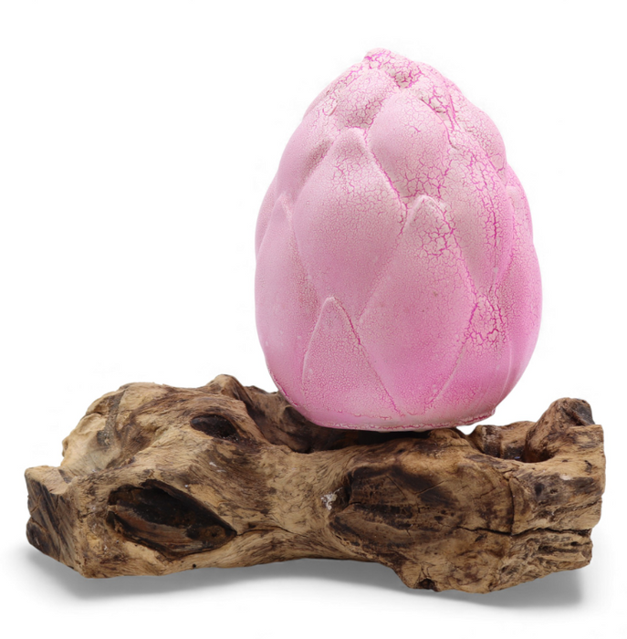 DriftGlow Tischlampe – Lotus Crackle Purple mit Treibholz