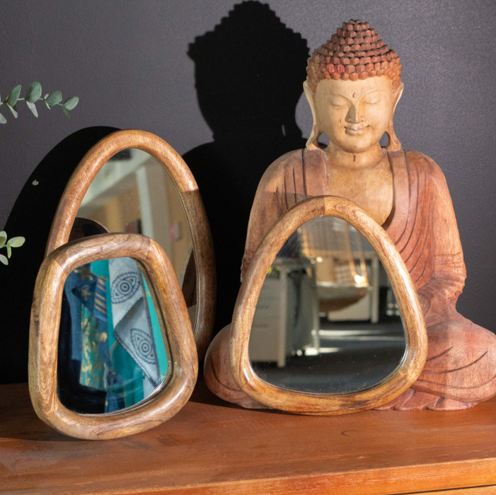 Pebble Wandspiegel Set – 3 Spiegel Naturholz