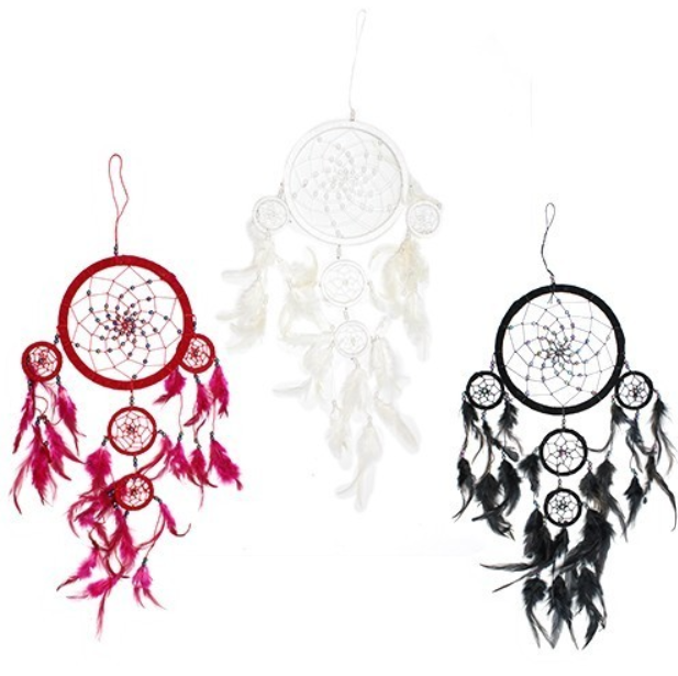 3er Set Bali Traumfänger – Wanddeko in Schwarz, Weiss & Rot