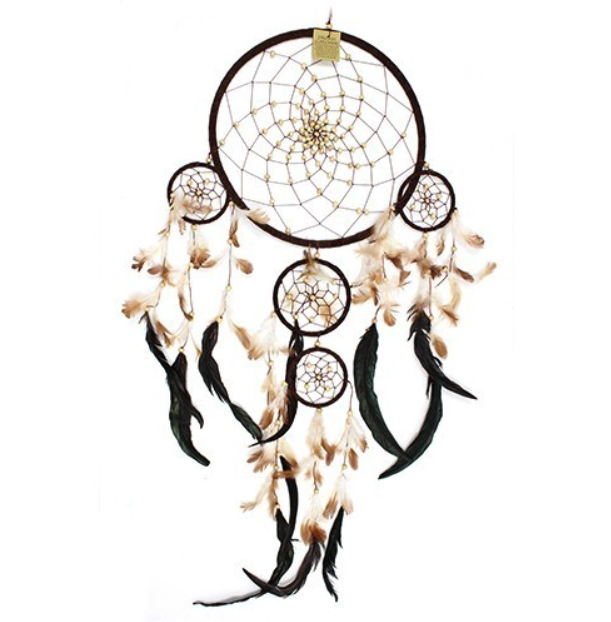 Grosser Bali Traumfänger – Handgemachte Wanddekoration Creme, Kaffee & Schokolade (XL)