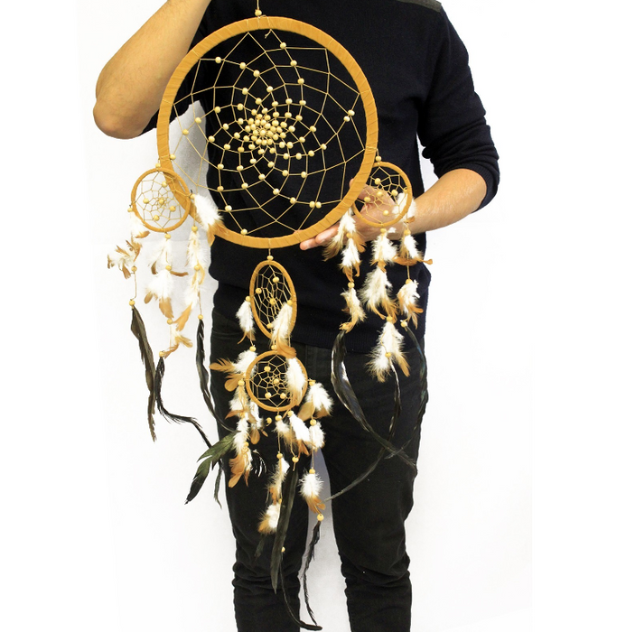 Grosser Bali Traumfänger – Handgemachte Wanddekoration Creme, Kaffee & Schokolade (XL)