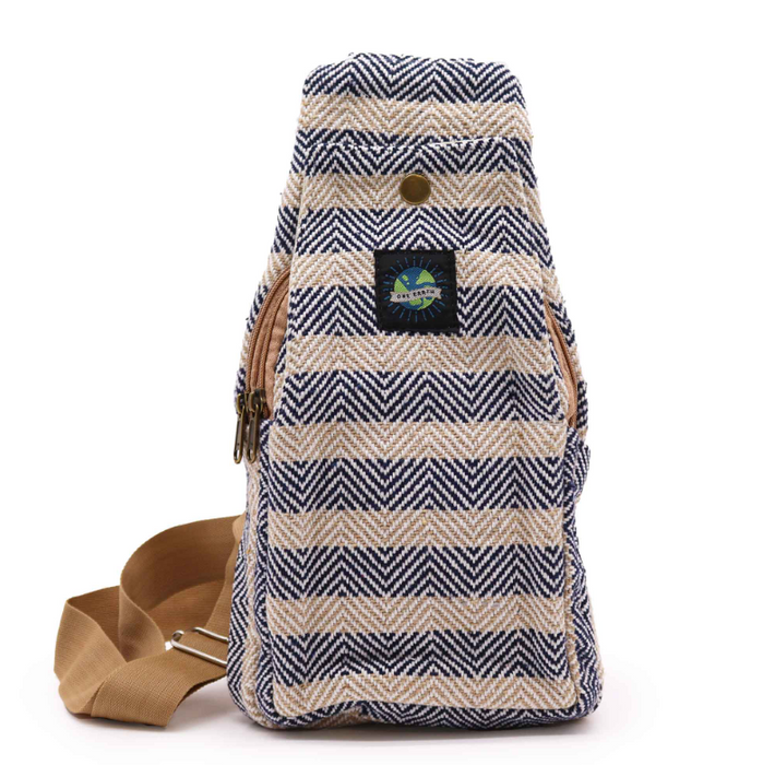 Crossbody Tasche aus Naturbaumwolle – Tan & Navy | Leichte Umhängetasche mit verstellbarem Gurt