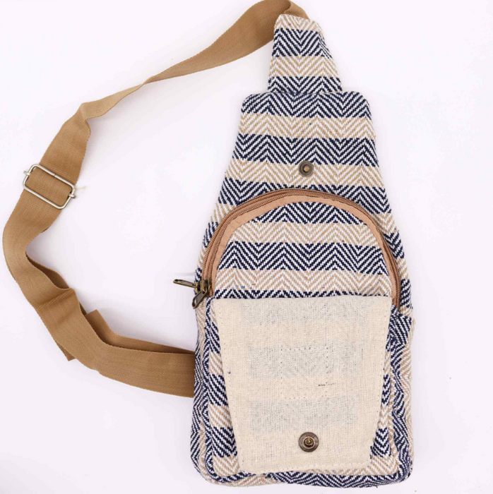 Crossbody Tasche aus Naturbaumwolle – Tan & Navy | Leichte Umhängetasche mit verstellbarem Gurt