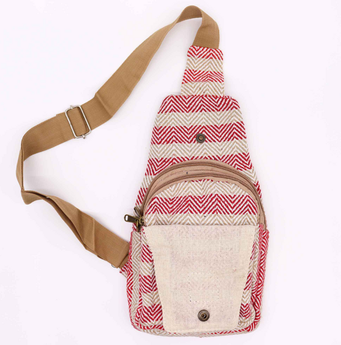 Crossbody Tasche aus Naturbaumwolle – Tan & Pink | Leichte Umhängetasche für Alltag & Freizeit