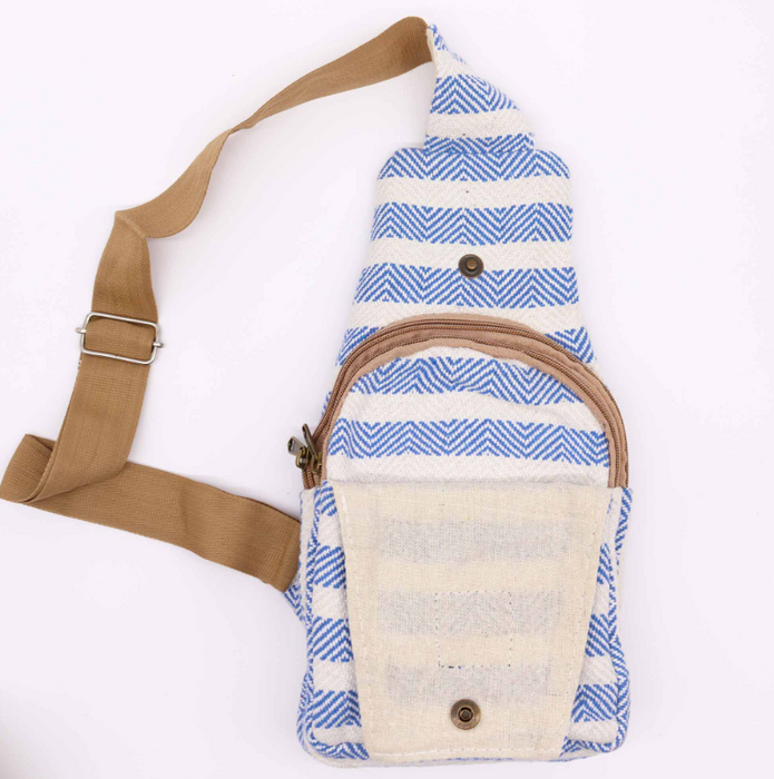 Crossbody Tasche aus Naturbaumwolle – Blue & White | Maritime Umhängetasche leicht & praktisch