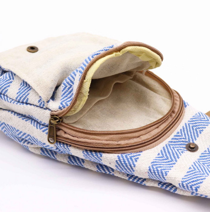 Crossbody Tasche aus Naturbaumwolle – Blue & White | Maritime Umhängetasche leicht & praktisch