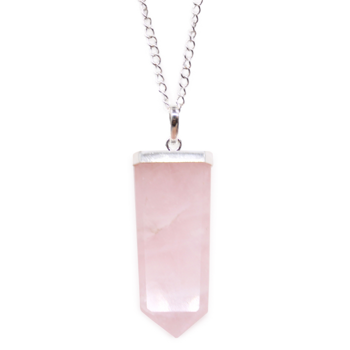 Rosenquarz Anhänger Stiftform – Edelstein Kette Herzstein