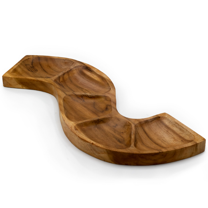 Teakholz Schale geschwungen – Servierschale aus Holz ca. 55 cm