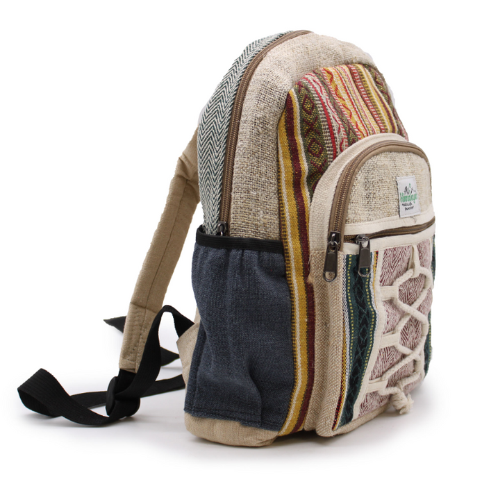 Hanf Rucksack klein – mit Taschen & Seilverschluss aus Nepal