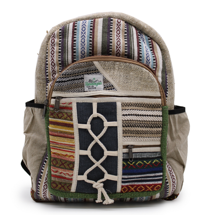 Hanf Rucksack gross – mit Taschen & Seilverschluss aus Nepal