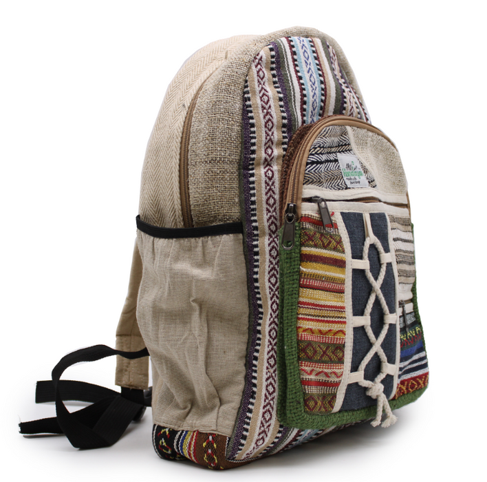 Hanf Rucksack gross – mit Taschen & Seilverschluss aus Nepal