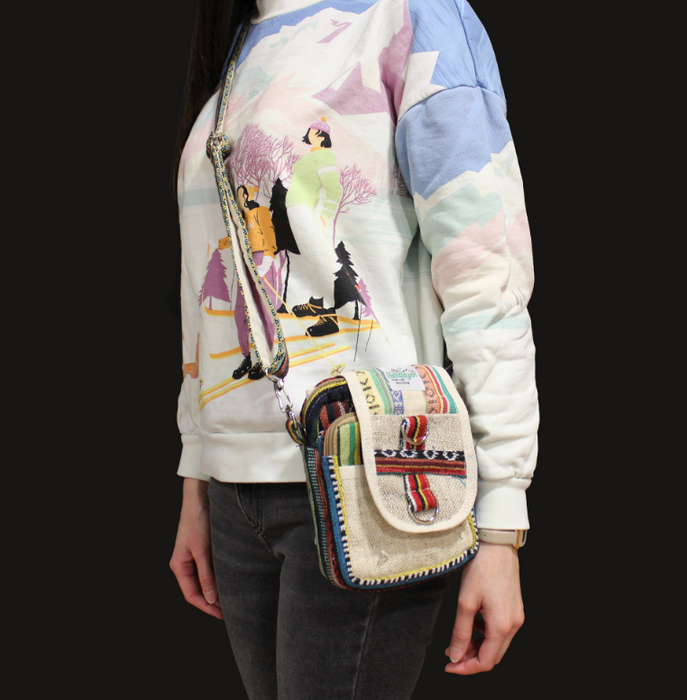 Hanf Umhängetasche klein – Crossbody Tasche aus Nepal