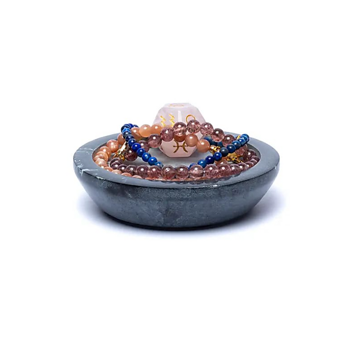 Kerzenhalter Speckstein grau rund – 9.5 cm