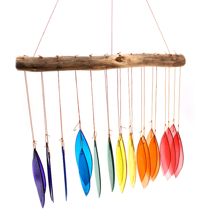 Windspiel aus recyceltem Glas – Regenbogen