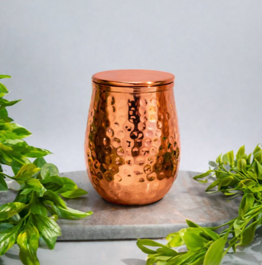 Kupferbecher 400 ml mit Deckel – handgehämmert &  reines Kupfer