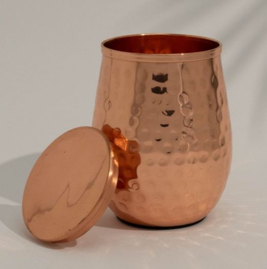 Kupferbecher 400 ml mit Deckel – handgehämmert &  reines Kupfer