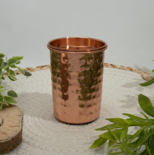 Kupferbecher 300 ml mit Deckel – handgehämmert aus reinem Kupfer