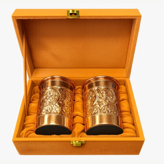 Kupferbecher Set 2er 300 ml – Geschenkbox | Reines Kupfer handgefertigt