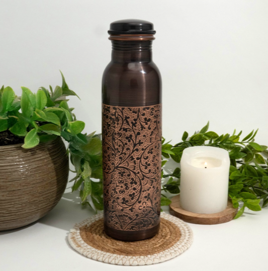 Kupferflasche 950 ml – antique graviert aus reinem Kupfer