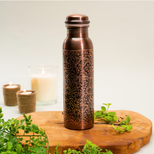 Kupferflasche 950 ml – Blumenmuster antique aus reinem Kupfer