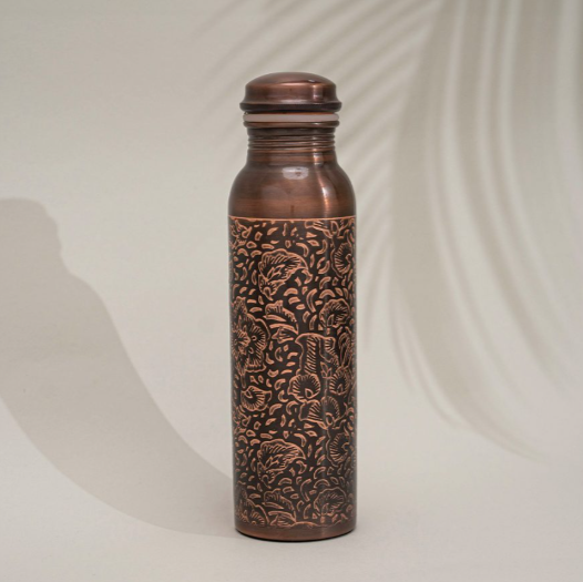 Kupferflasche 950 ml – Blumenmuster antique aus reinem Kupfer