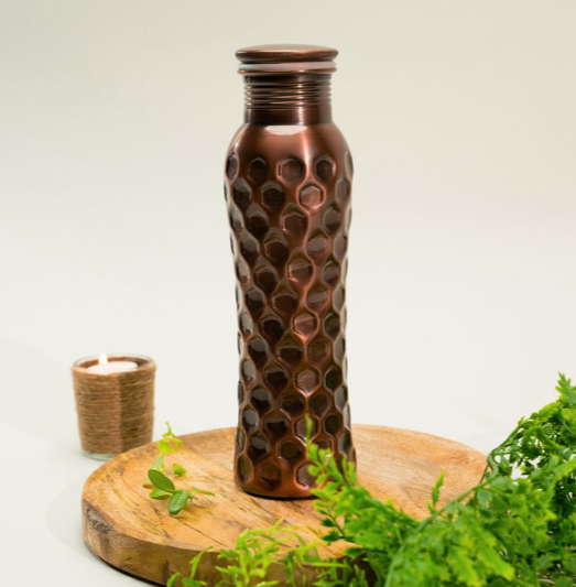 Kupferflasche 950 ml – Curve Diamond antique aus reinem Kupfer