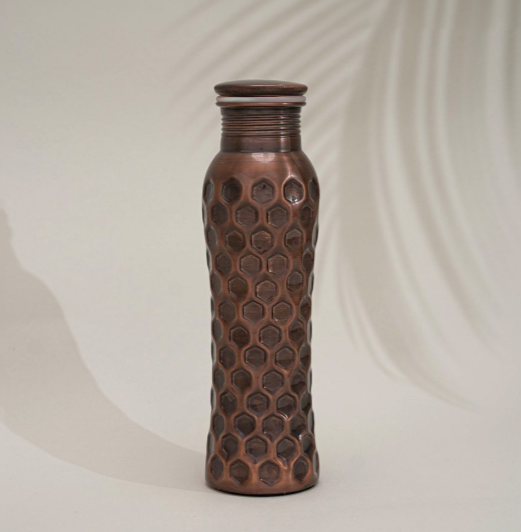 Kupferflasche 950 ml – Curve Diamond antique aus reinem Kupfer