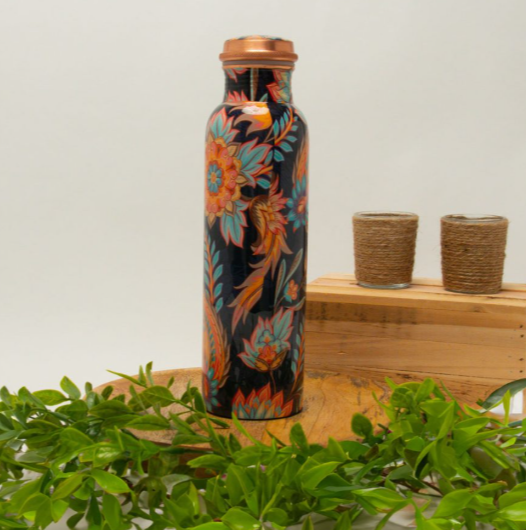 Kupferflasche 950 ml – Blumenprint aus reinem Kupfer