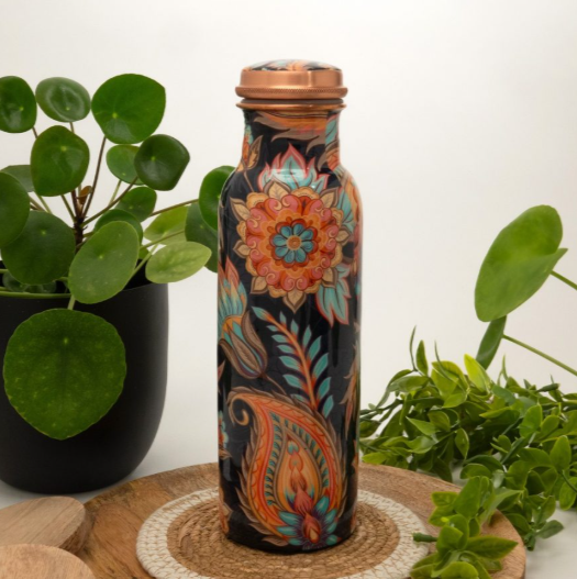 Kupferflasche 950 ml – Blumenprint aus reinem Kupfer