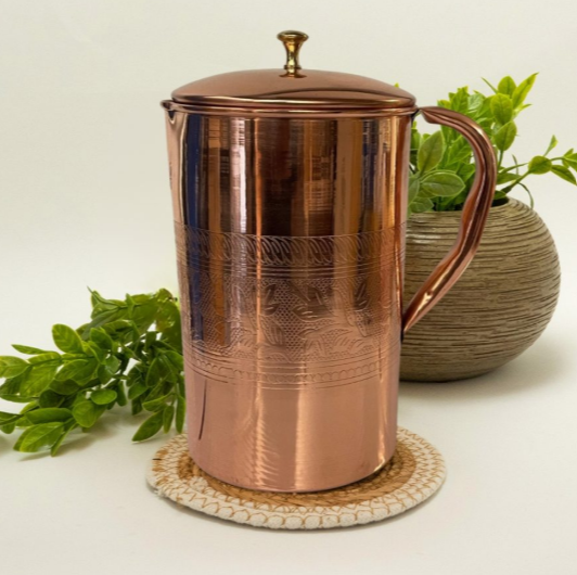 2L Kupferkaraffe mit Deckel – florale Bordüre | Handgefertigt