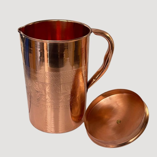 2L Kupferkaraffe mit Deckel – florale Bordüre | Handgefertigt