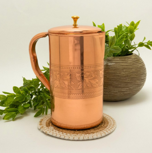 1,5L Kupferkaraffe mit Deckel – florale Gravur | Handgefertigt