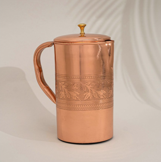 1,5L Kupferkaraffe mit Deckel – florale Gravur | Handgefertigt
