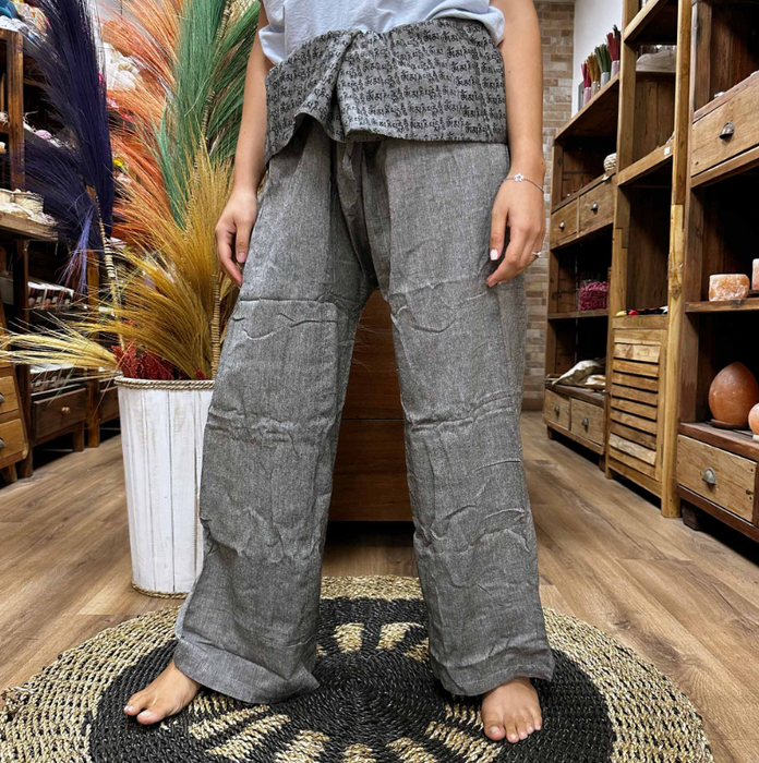 Thai Fischerhose Mandala Grau – Yogahose & Meditationshose aus Baumwolle