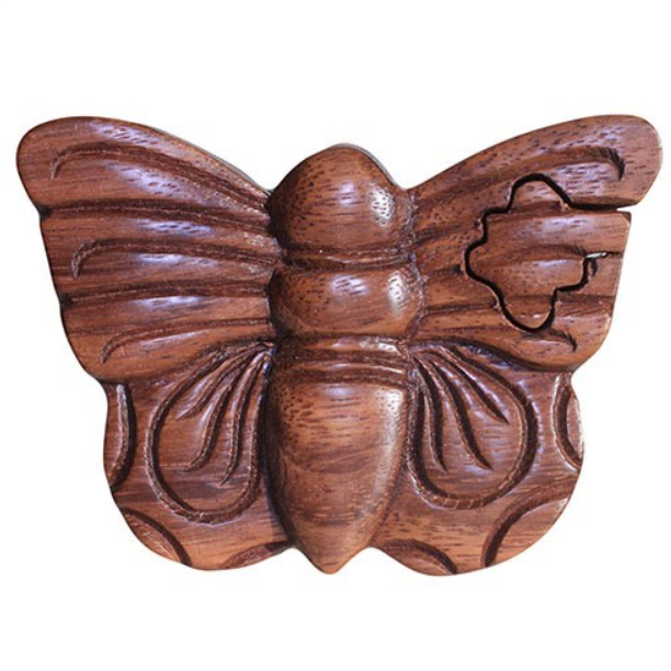 Geheimbox Schmetterling aus Holz – Handgefertigte Puzzle Box