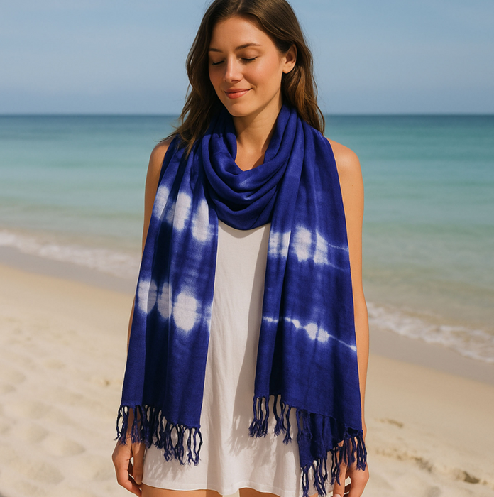 Handgefärbtes XL-Tuch Indigo – Schal, Stola & Pareo aus Java